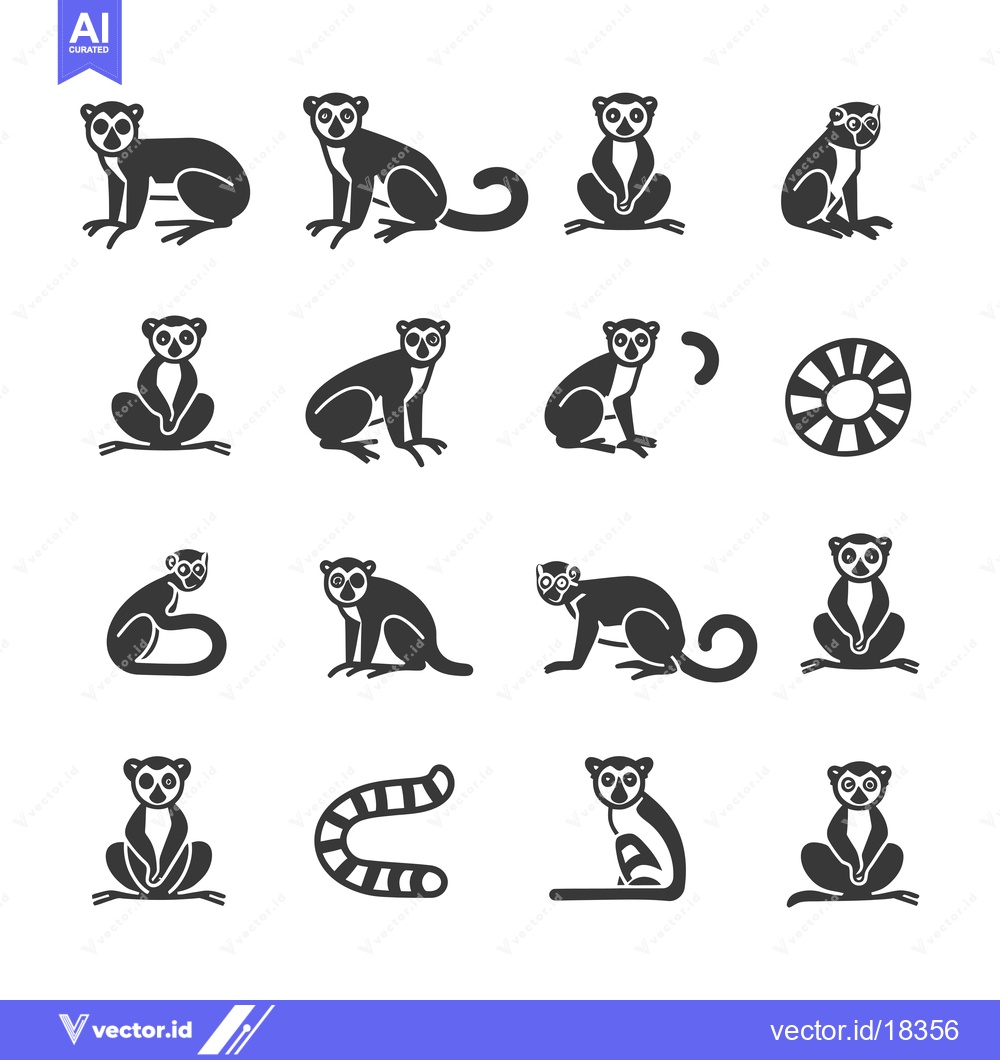 Premium Vector dari A Set of Black and White Lemur Icons