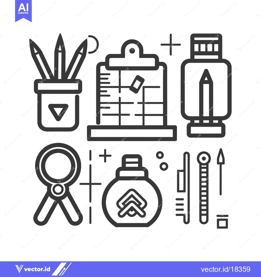 Premium Vector dari A Set of Black and White Line Drawings Depicting Tools Used for Drafti