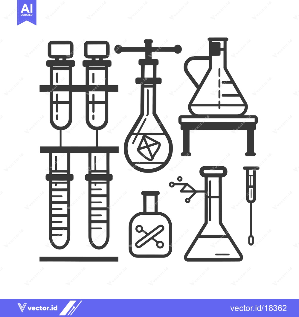 Premium Vector of A Set of Black and White Line Drawings of Laboratory Equipment