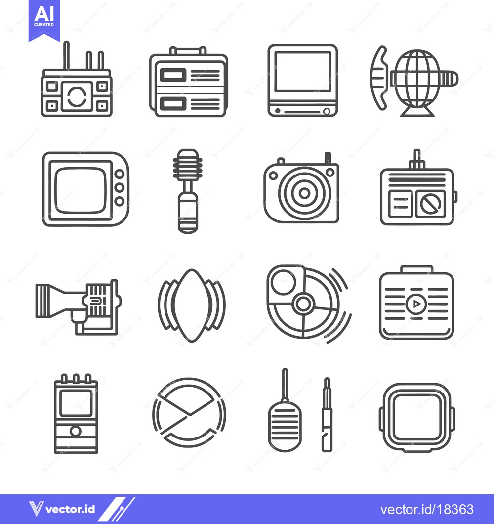 Premium Vector dari A Set of Black and White Line Drawings of Retro Media Devices