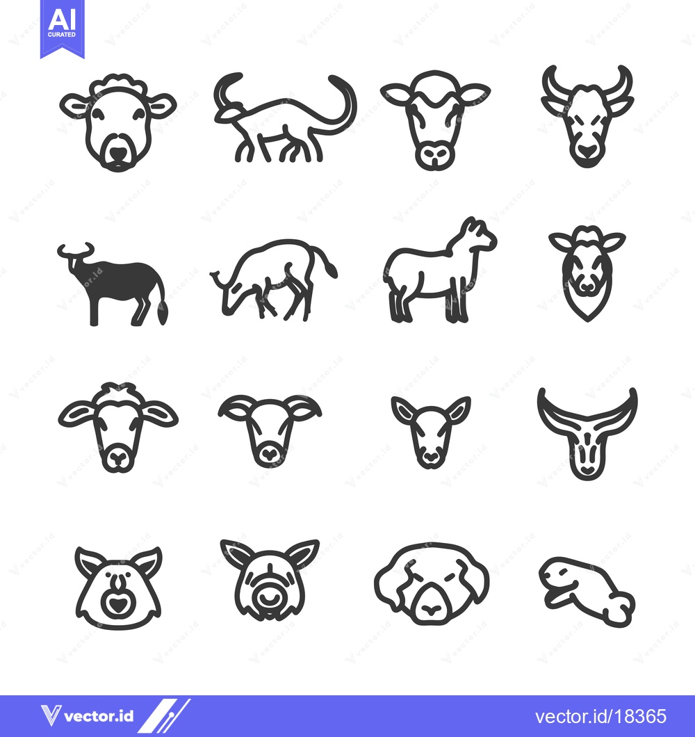 Premium Vector dari A Set of Black and White Line Drawings of Various Farm Animals