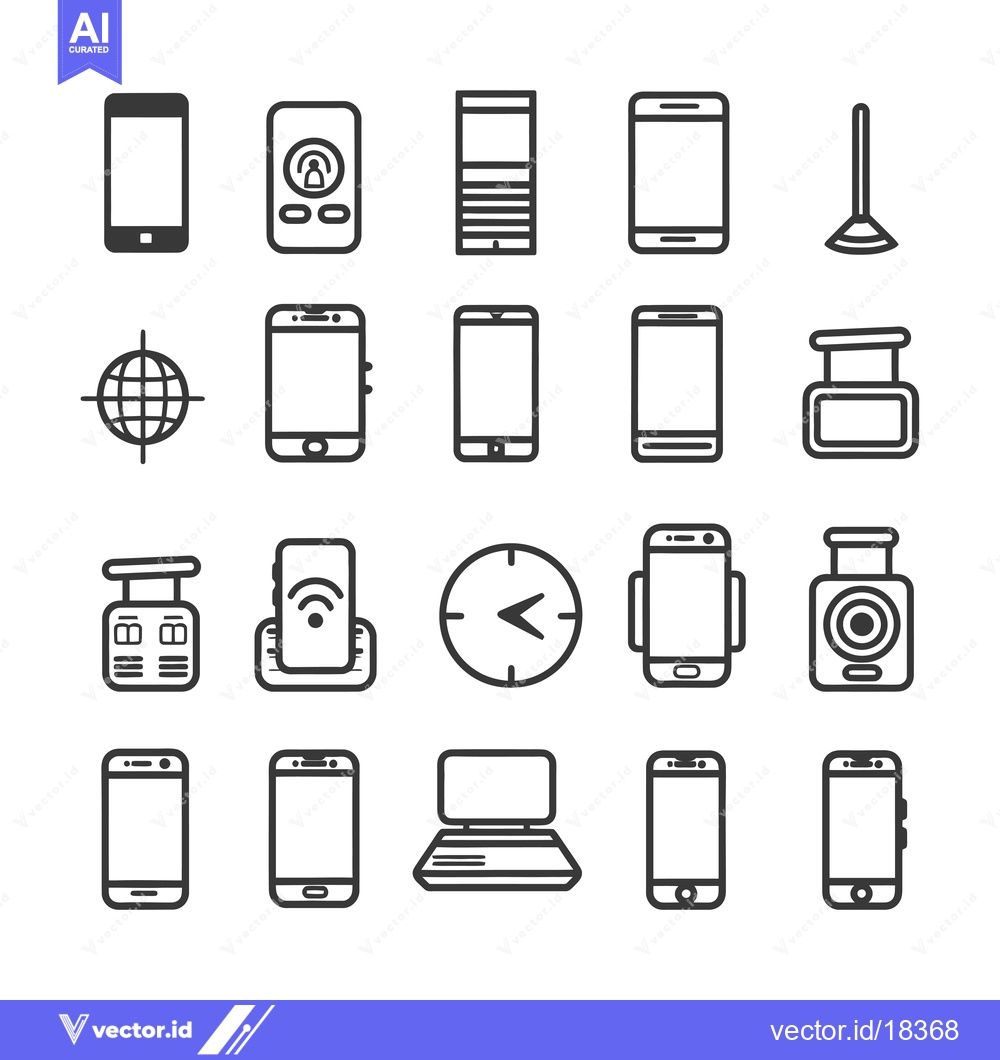 Premium Vector dari A Set of Black and White Line Icons for Various Mobile Devices and Gad