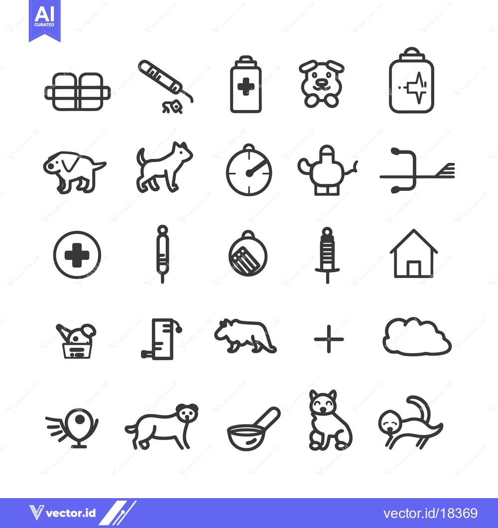 Premium Vector of A Set of Black and White Line Icons Representing Veterinarian Services