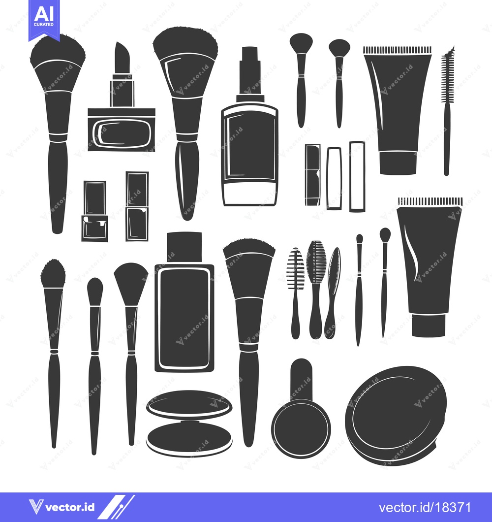 Premium Vector of A Set of Black and White Makeup Brushes, Bottles, and Tubes