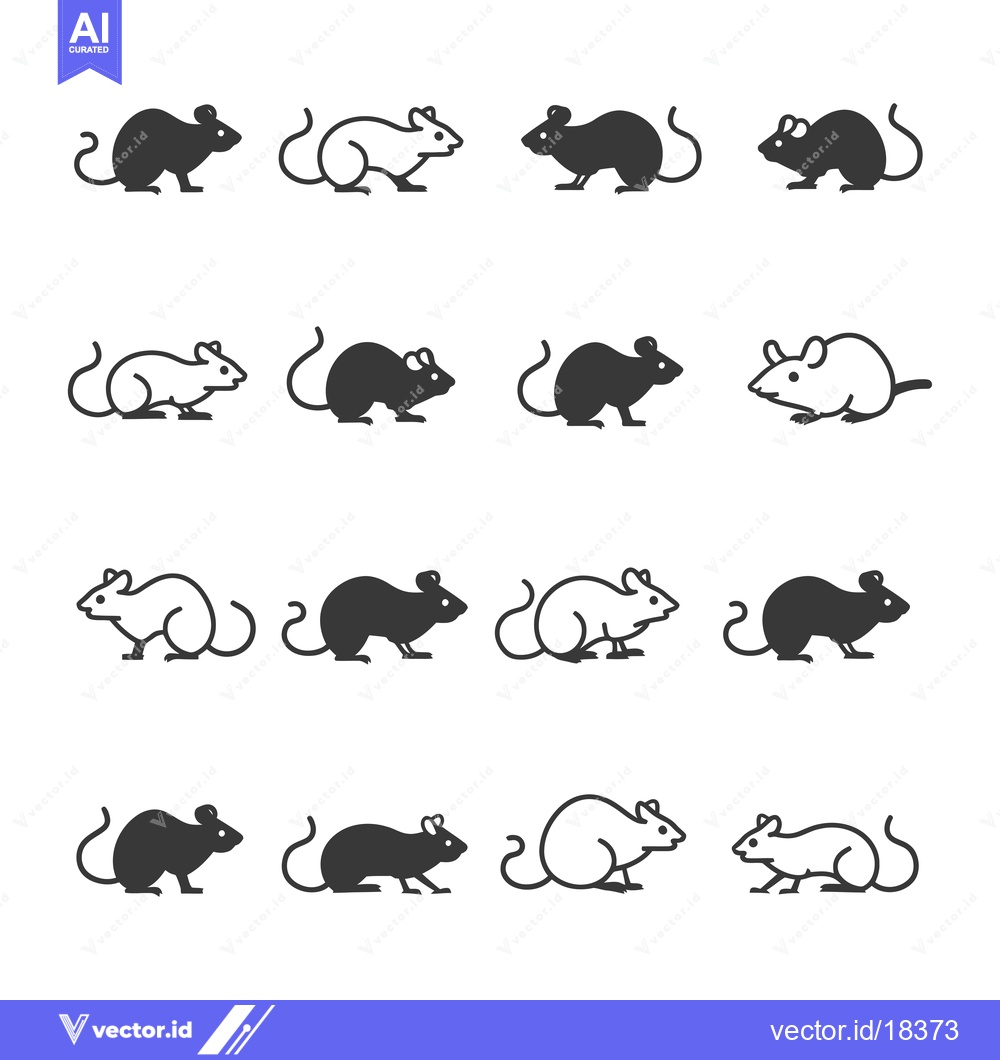 Premium Vector dari A Set of Black and White Mouse Icons in Various Poses