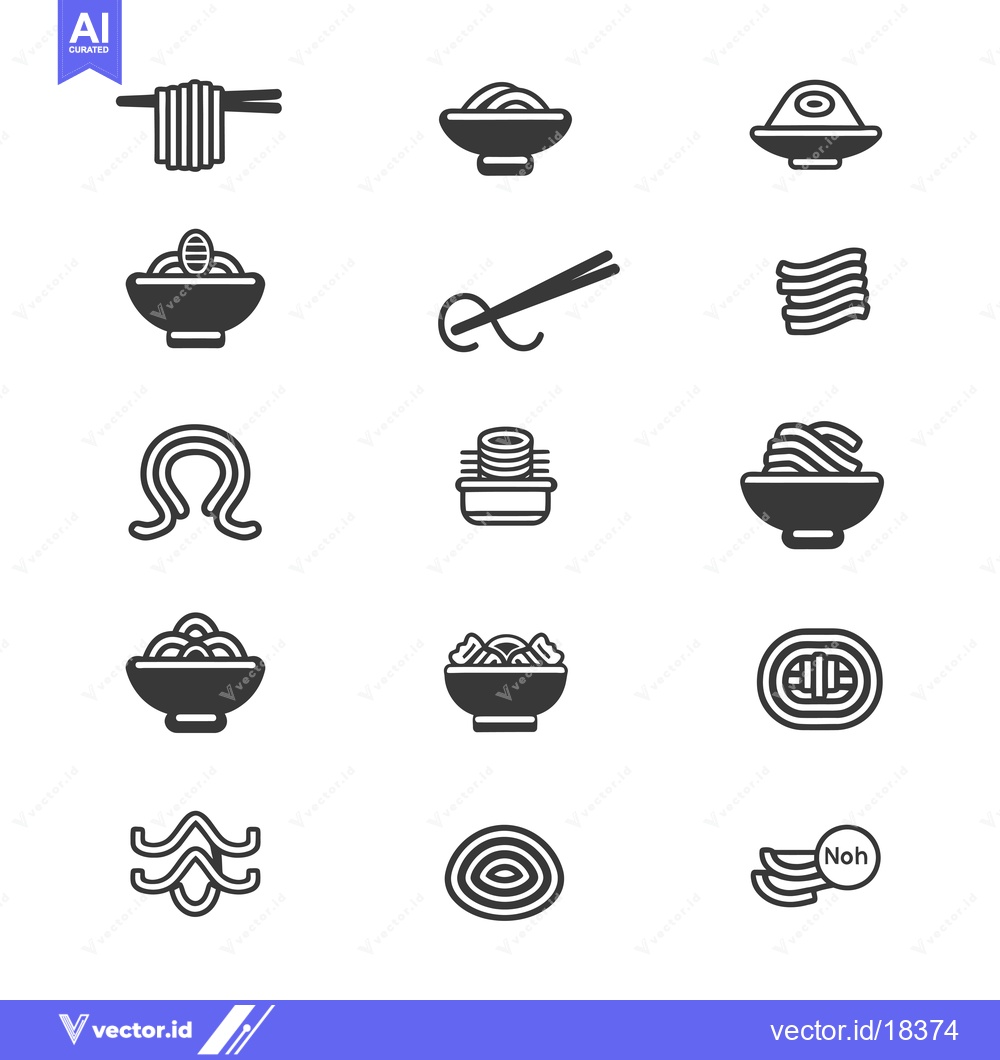 Premium Vector dari A Set of Black and White Noodle Icons