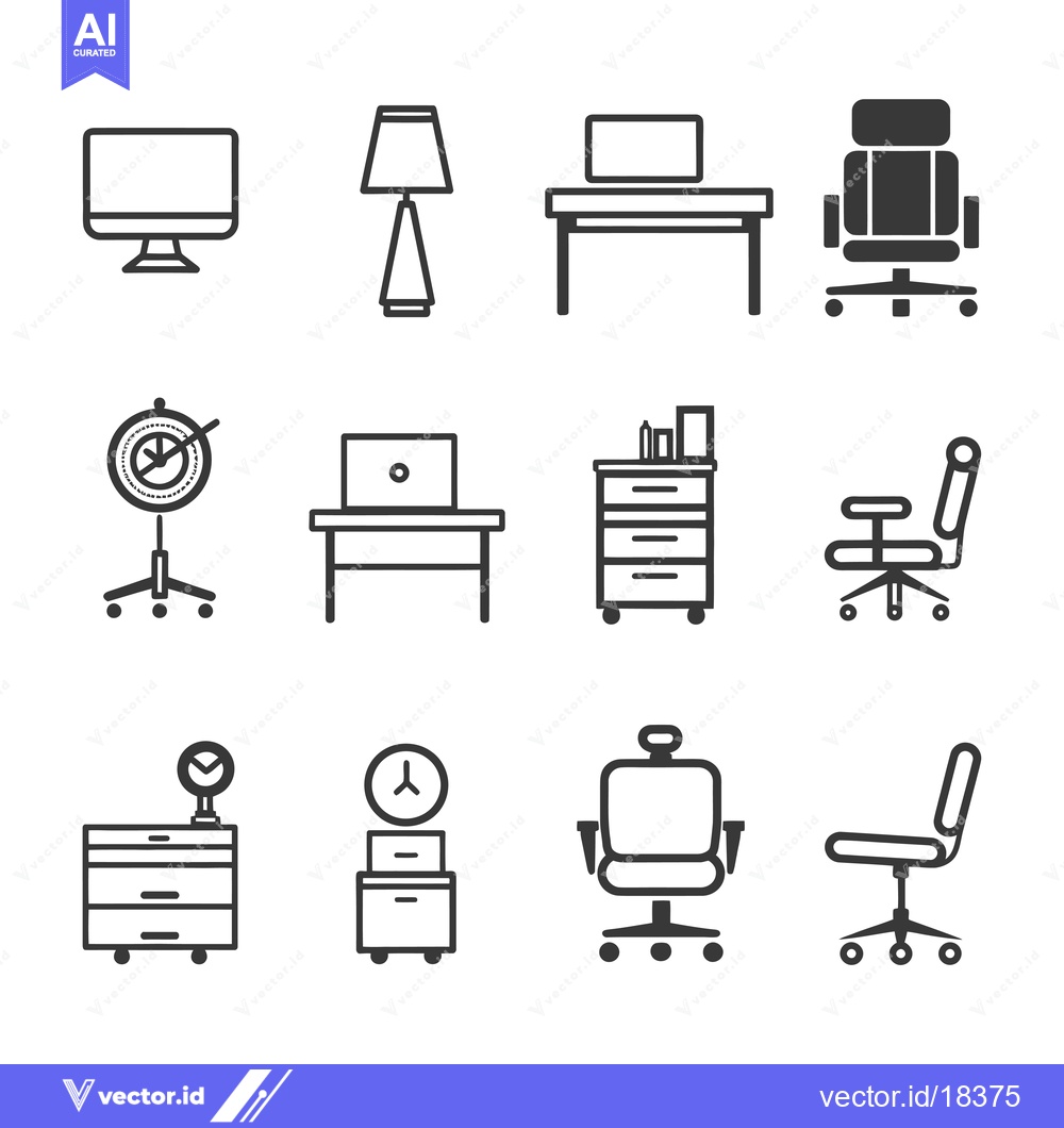 Premium Vector of A Set of Black and White Office Furniture Icons