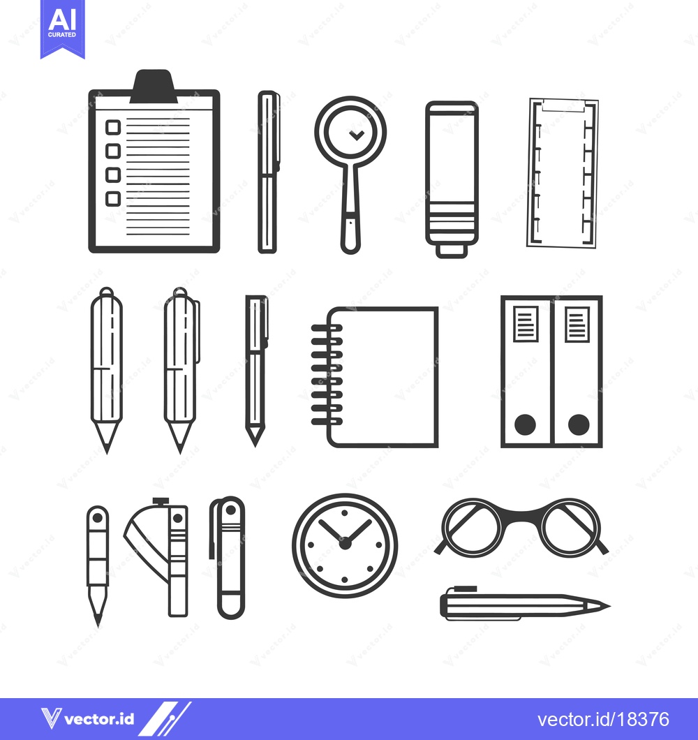 Premium Vector dari A Set of Black and White Office Supplies Icons