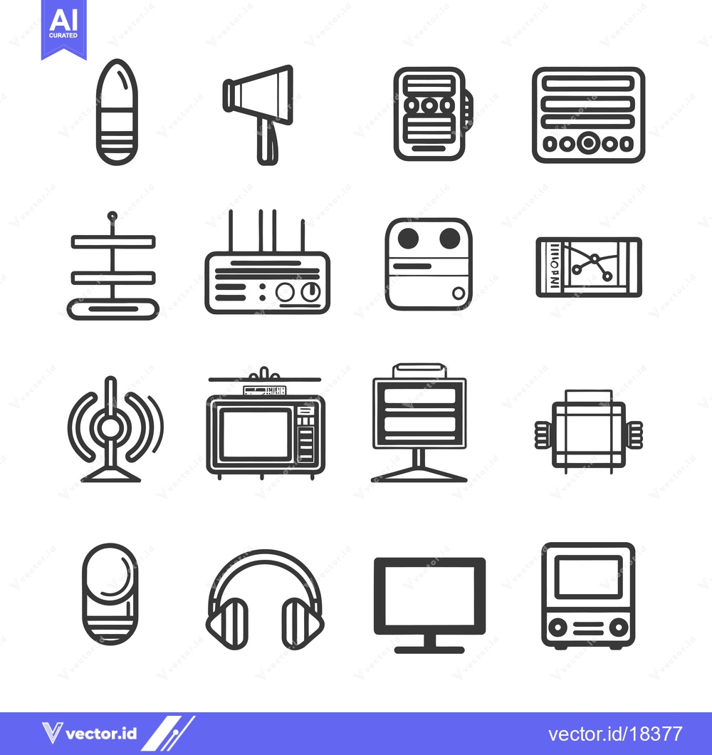 Premium Vector dari A Set of Black and White Outline Icons Depicting Various Electronic De