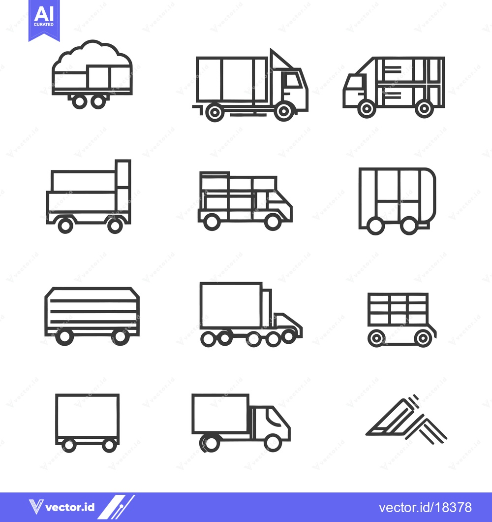 Premium Vector of A Set of Black and White Outline Icons of Trucks and Trailers