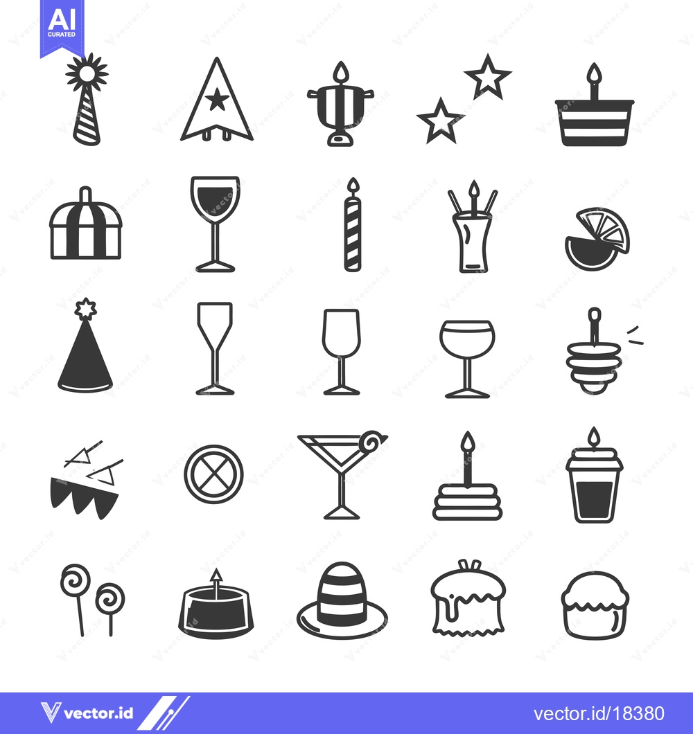 Premium Vector of A Set of Black and White Party Celebration Icons