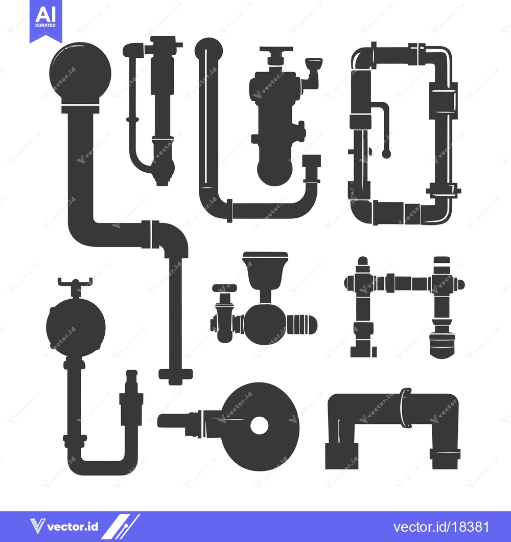 Premium Vector of A Set of Black and White Plumbing Pipe Illustrations