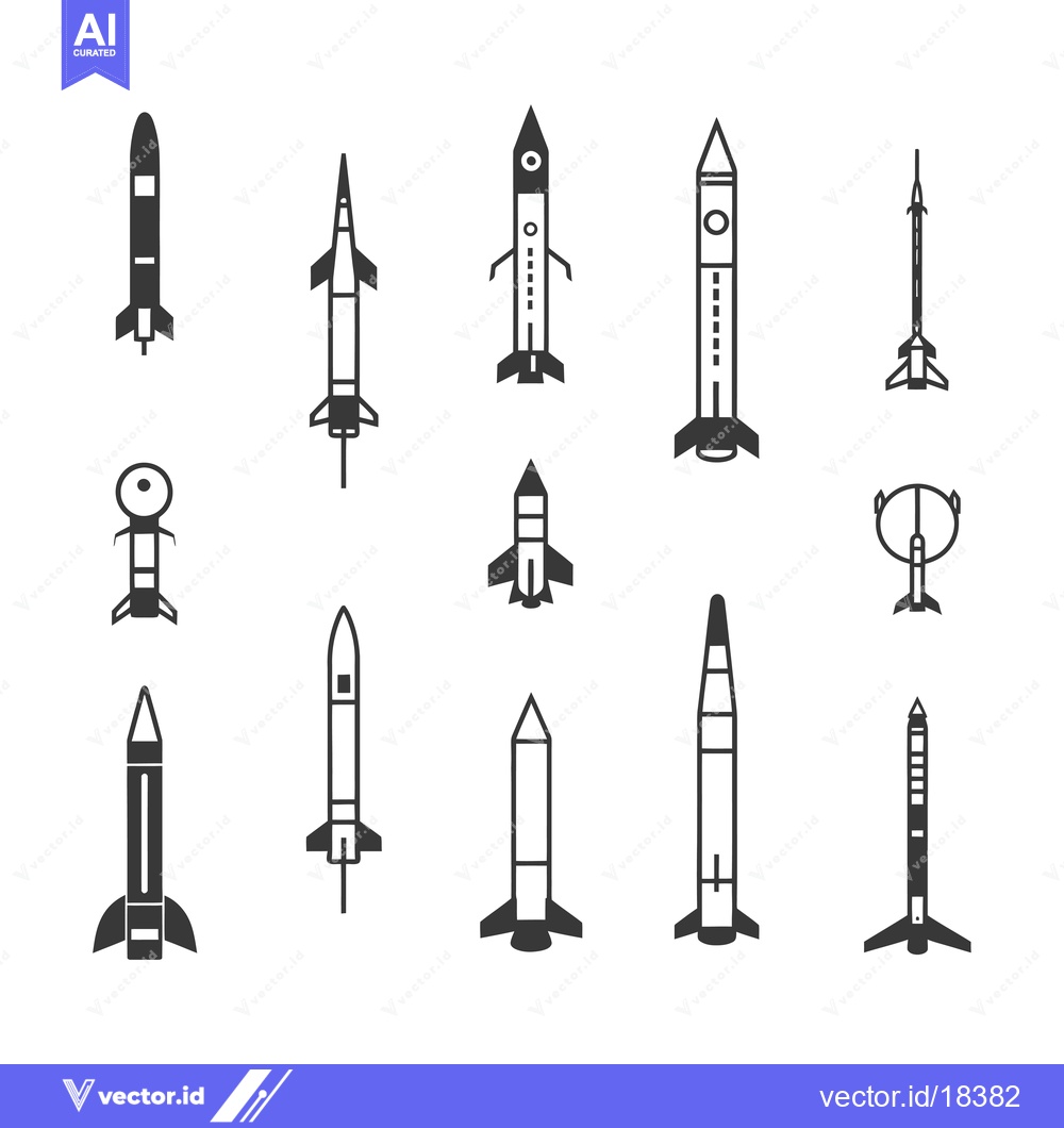 Premium Vector dari A Set of Black and White Rocket and Missile Icons