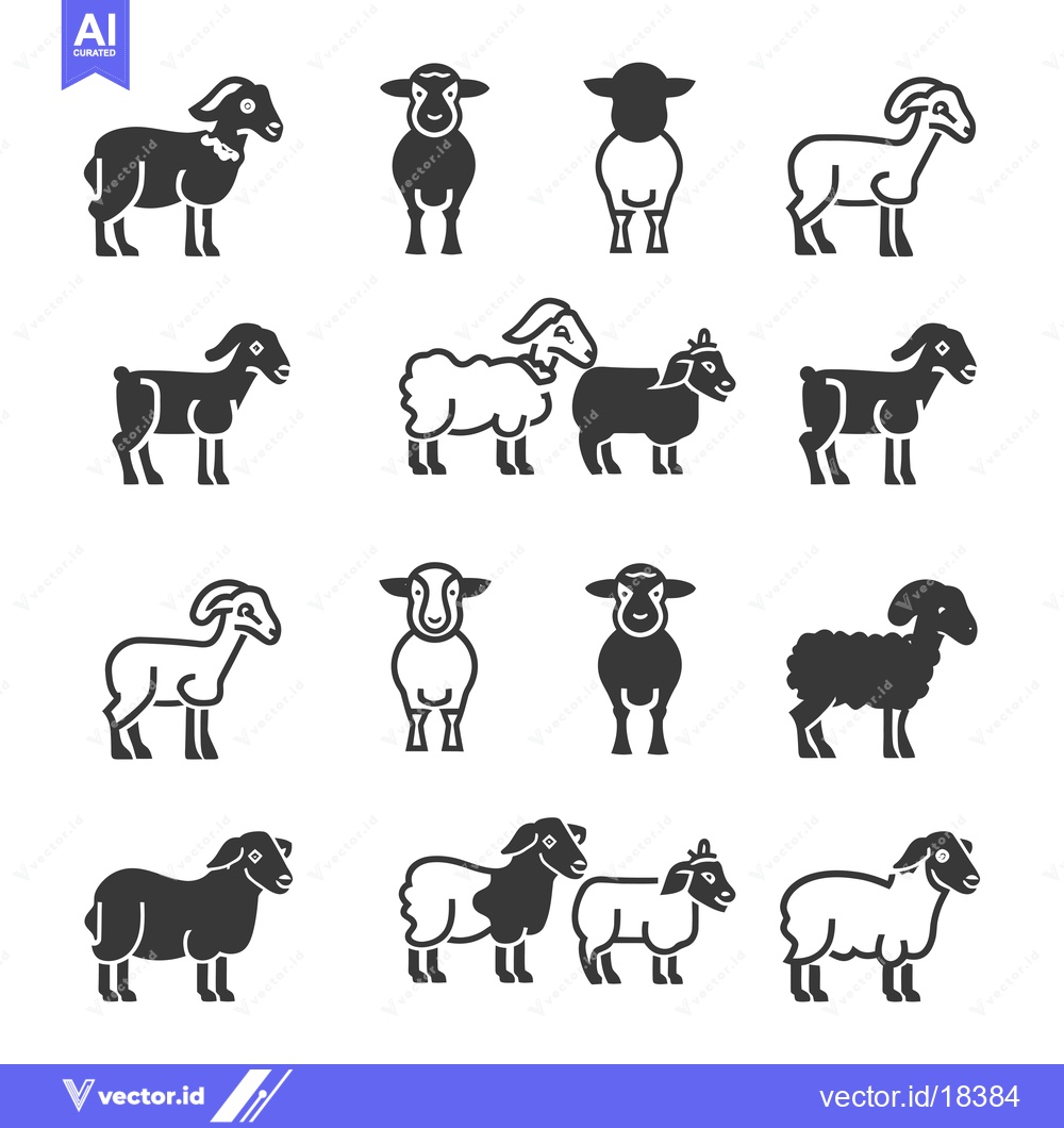 Premium Vector dari A Set of Black and White Sheep and Ram Illustrations