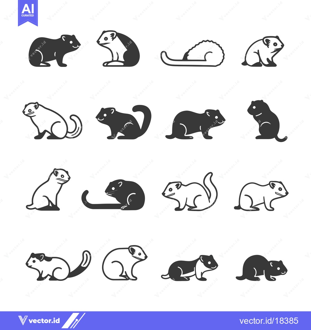 Premium Vector of A Set of Black and White Silhouette Illustrations of Ferrets in Variou