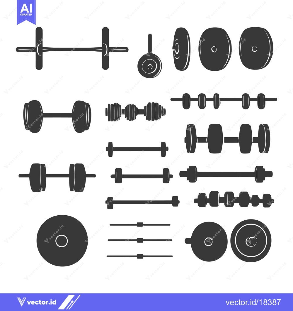 Premium Vector dari A Set of Black and White Silhouettes of Gym Weights