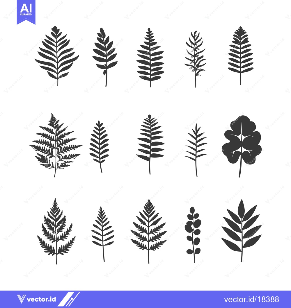 Premium Vector dari A Set of Black and White Silhouettes of Various Leaves