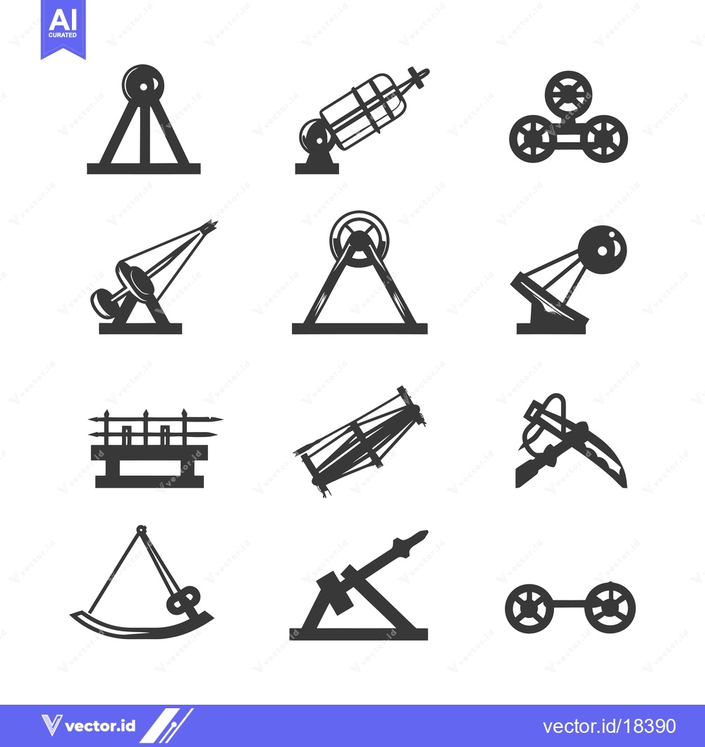 Premium Vector dari A Set of Black and White Simple Medieval Siege Weapon Icons