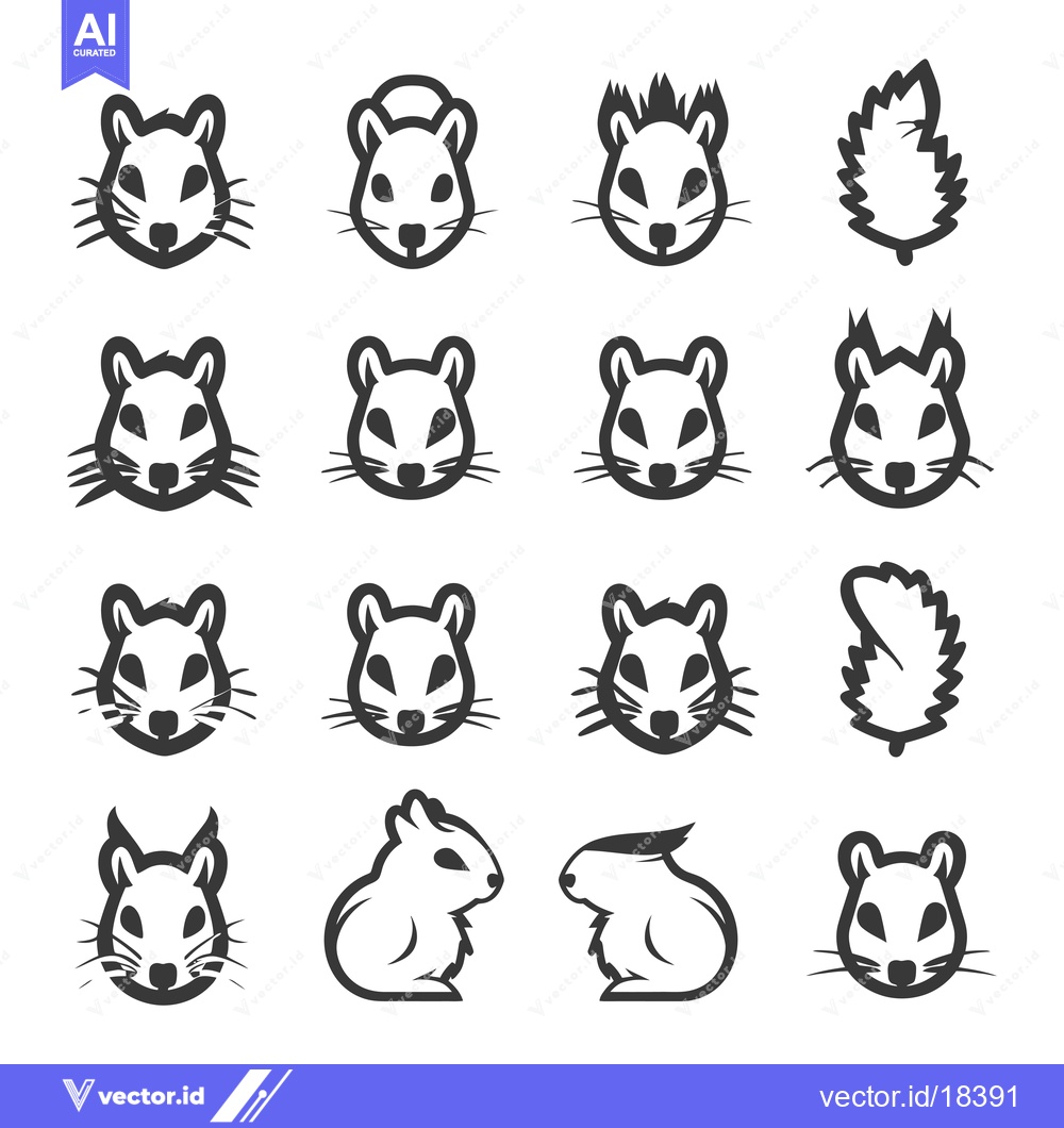 Premium Vector dari A Set of Black and White Squirrel and Leaf Icons