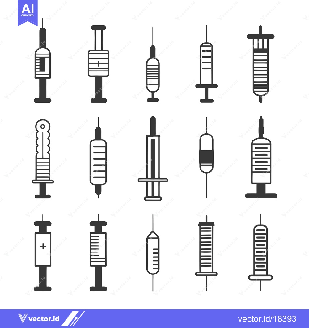 Premium Vector dari A Set of Black and White Syringe Icons