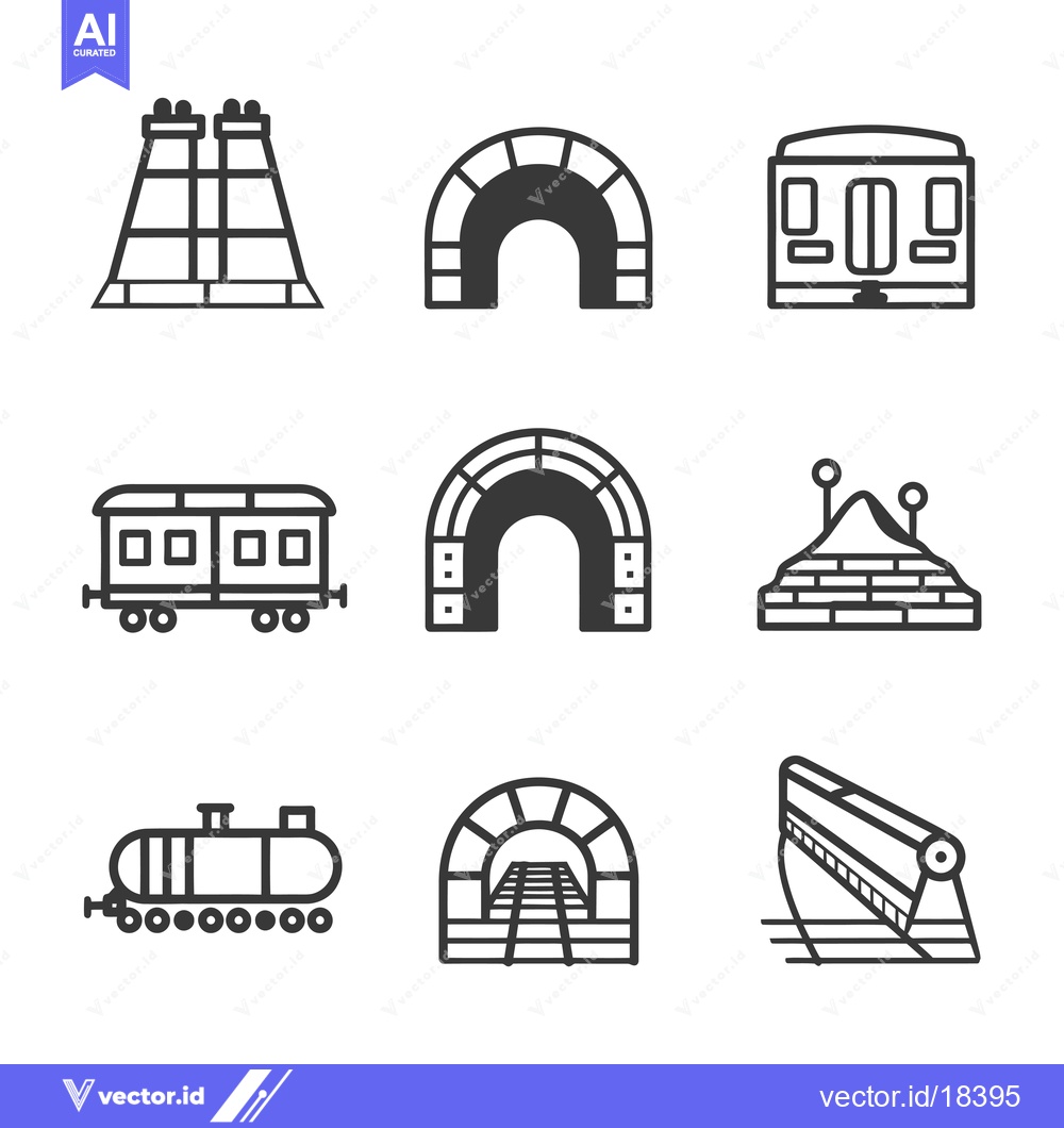 Premium Vector dari A Set of Black and White Train and Tunnel Icons