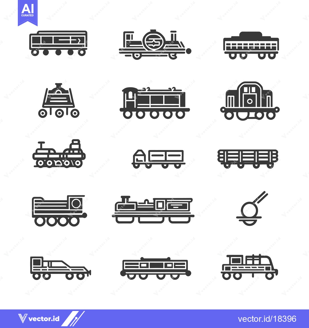 Premium Vector of A Set of Black and White Train Car and Locomotive Icons