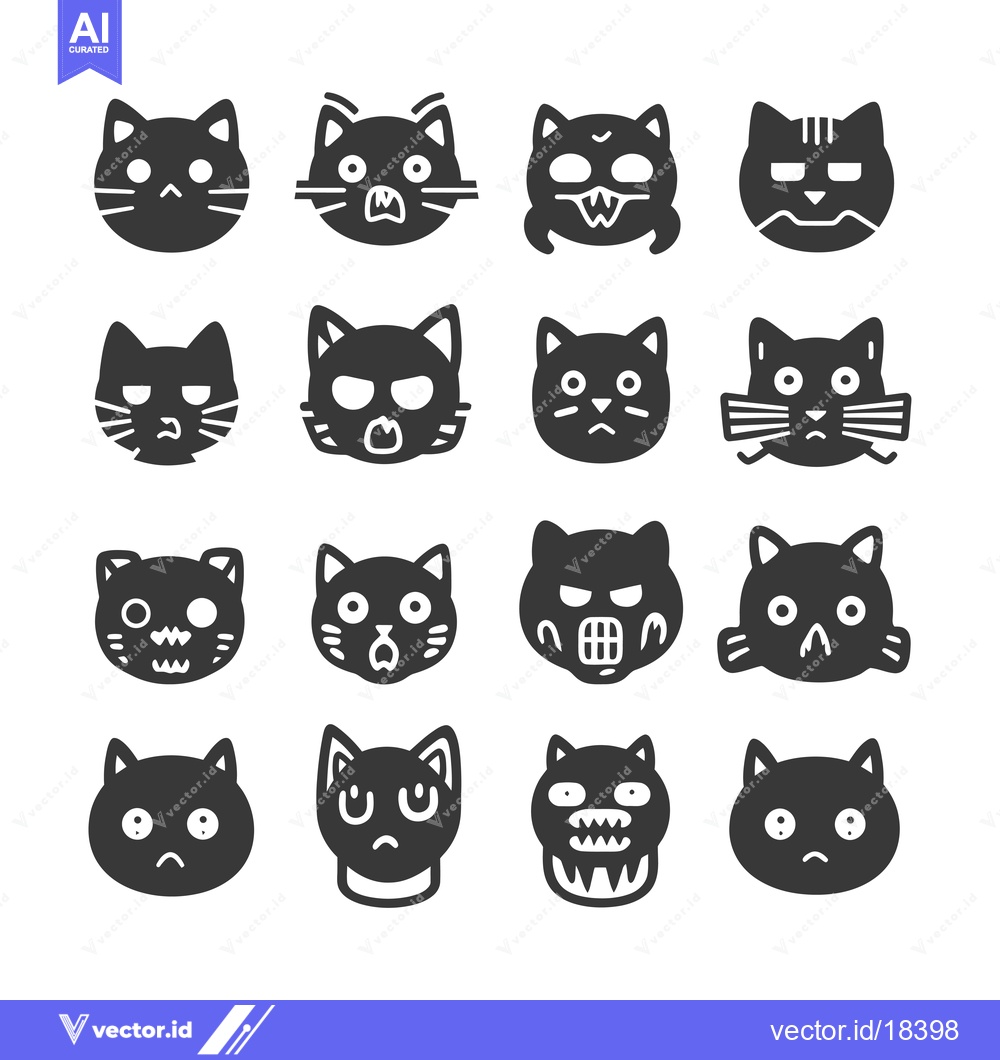 Premium Vector dari A Set of Black Cat Emojis with Different Facial Expressions