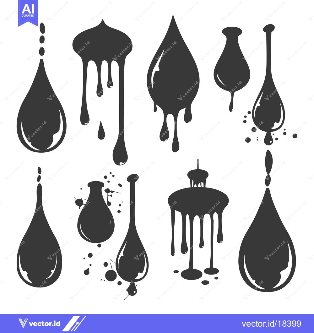 Premium Vector dari A Set of Black Droplets and Drips