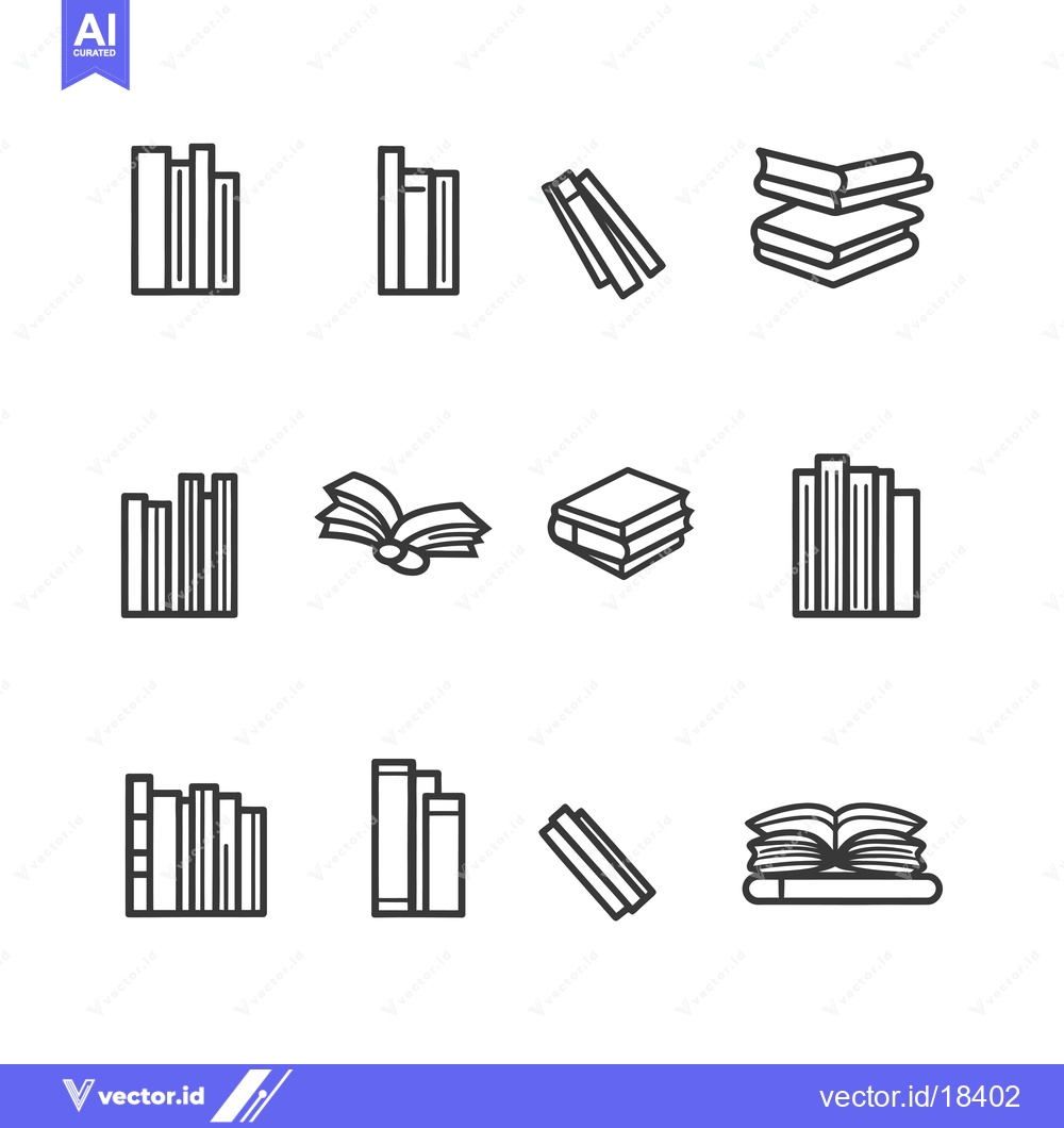 Premium Vector dari A Set of Book Icons in Various Positions and Stacks