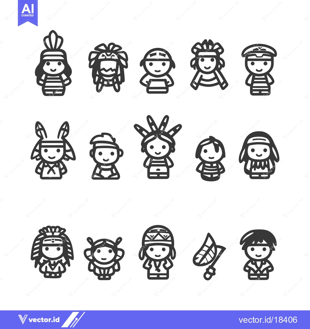 Premium Vector dari A Set of Cartoon Native American People Icons