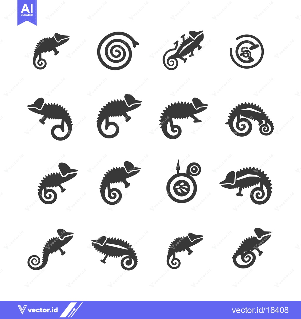 Premium Vector dari A Set of  Chamaleon  Icons in a Variety of Poses