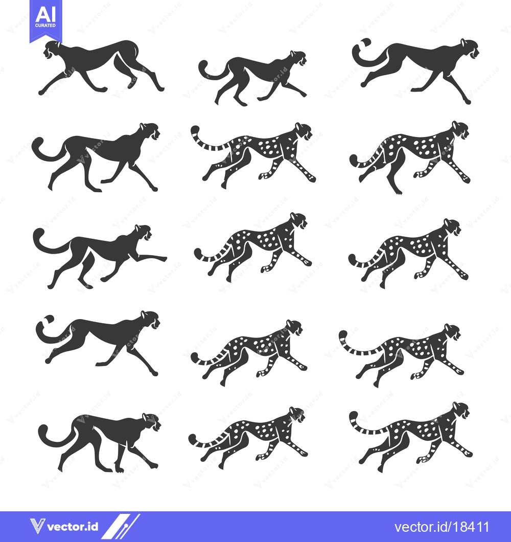 Premium Vector of A Set of Cheetah Silhouettes in Running and Walking Poses