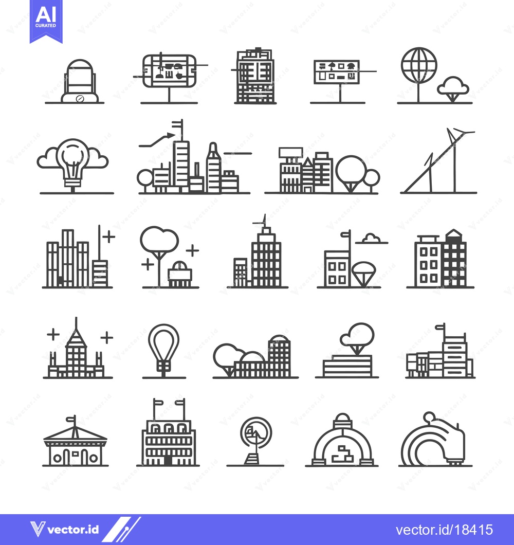 Premium Vector dari A Set of Cityscape and Urban Architecture Line Icons