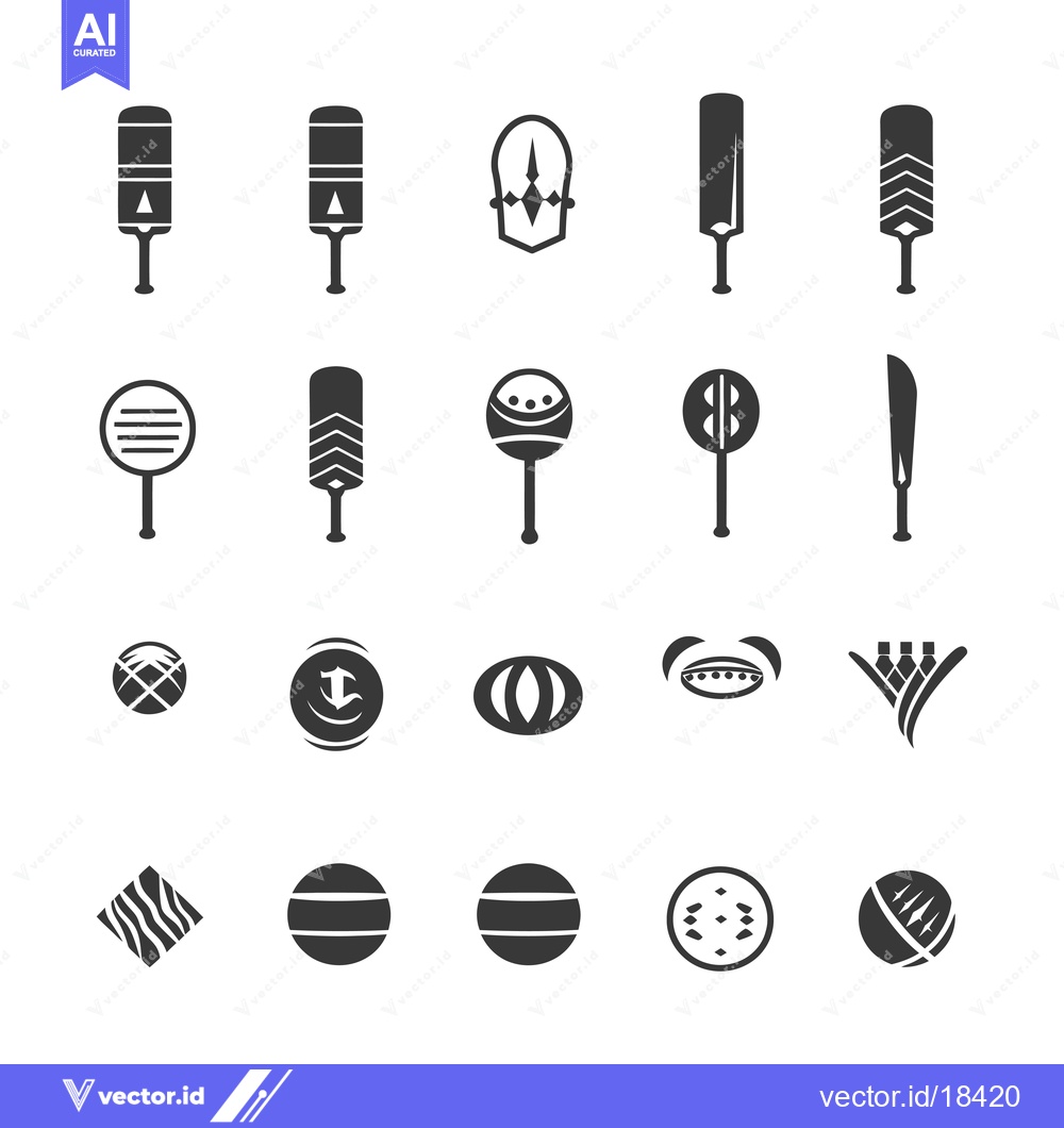 Premium Vector dari A Set of Cricket-Themed Silhouette Icons