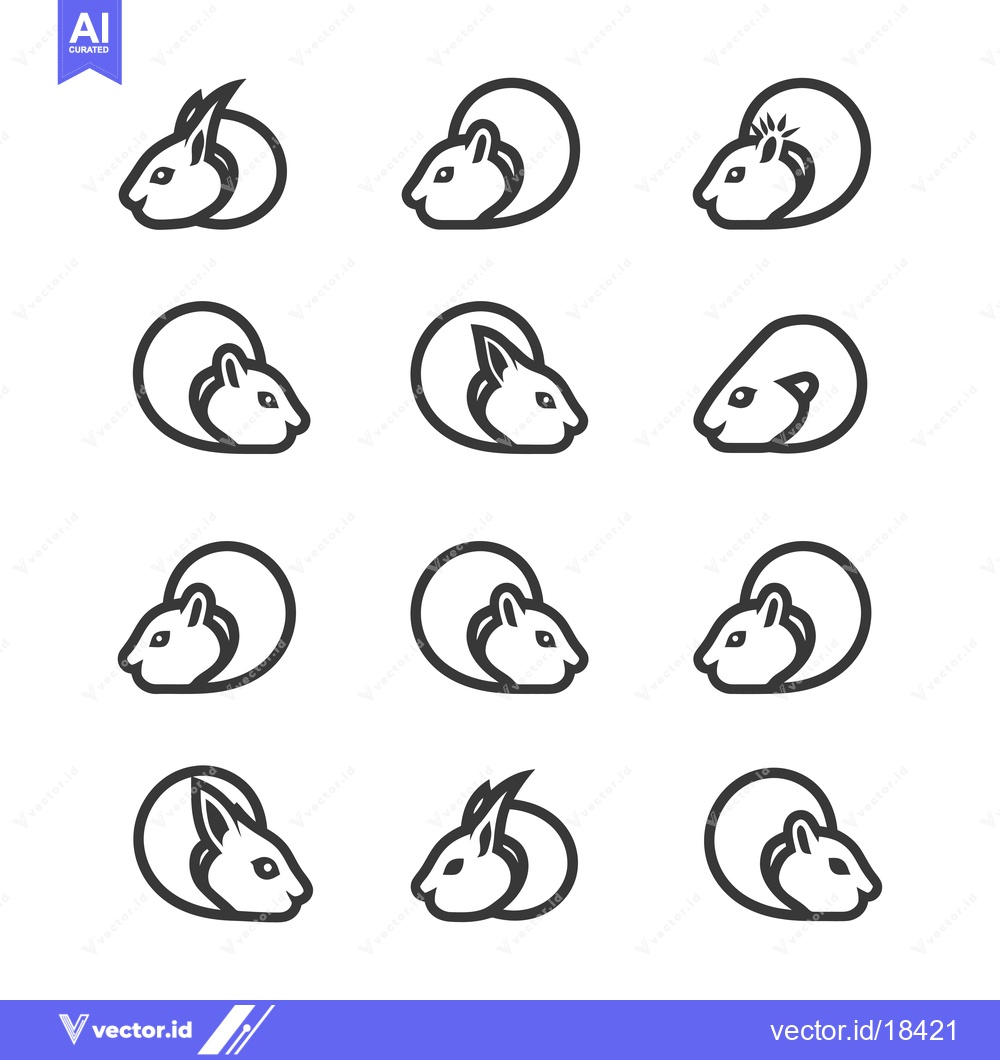 Premium Vector dari A Set of Curled Up Bunny and Squirrel Line Art Icons