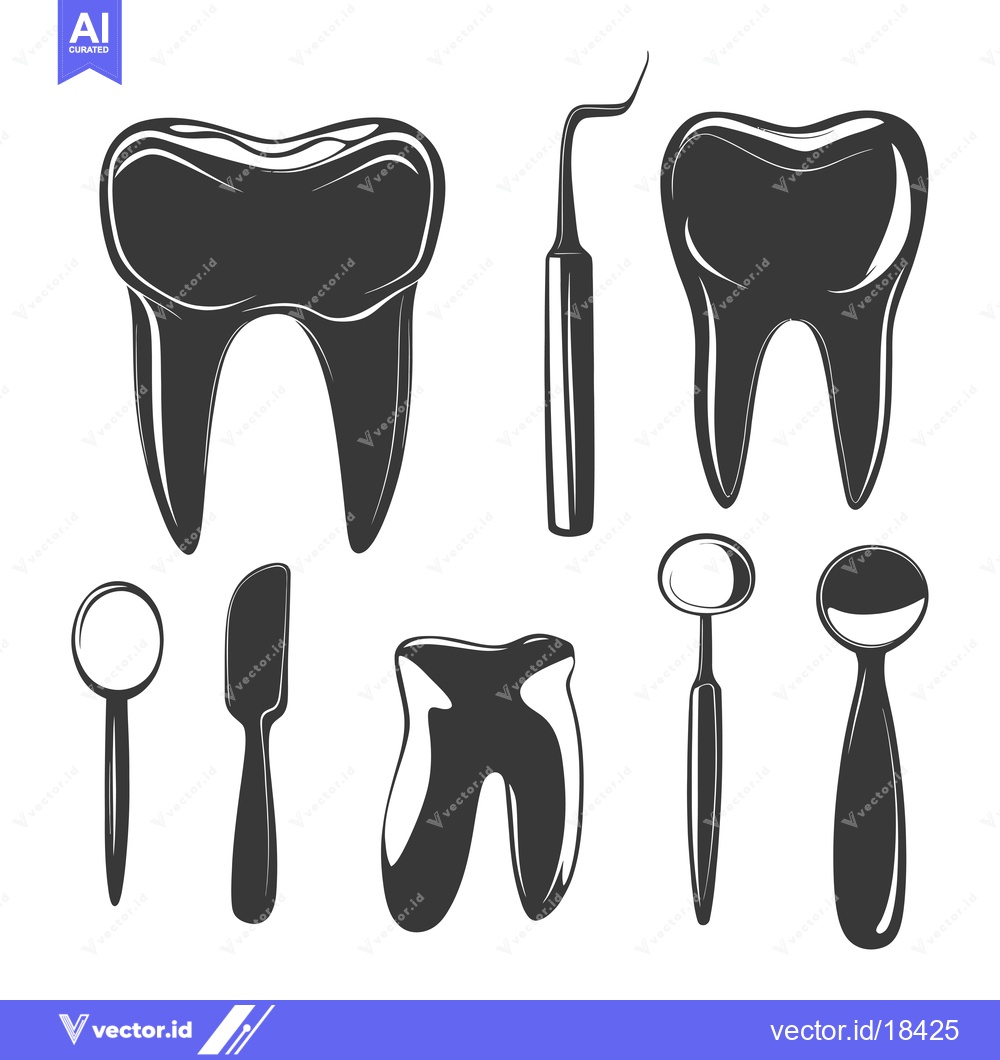 Premium Vector dari A set of dental tools and teeth illustrations
