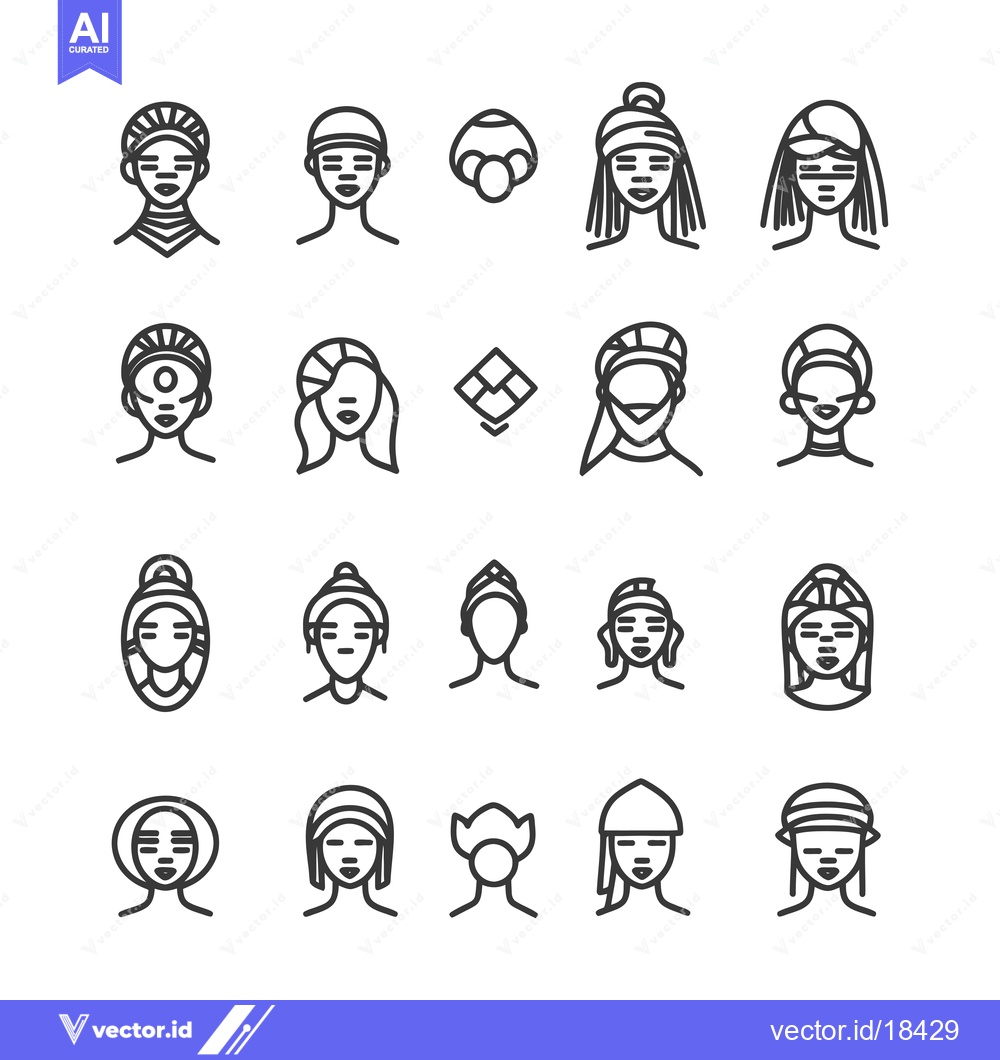 Premium Vector dari A Set of Diverse Headshots Depicting Various Traditional Hairstyles an