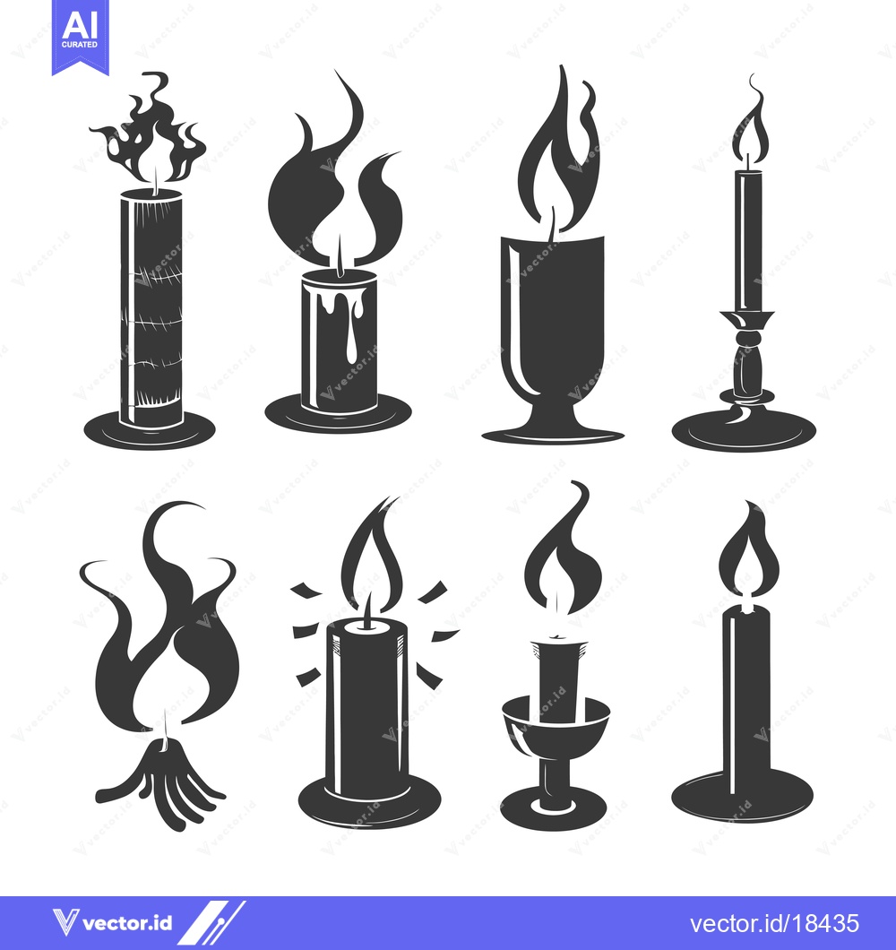 Premium Vector dari A Set of Eight Black and White Candle Silhouettes