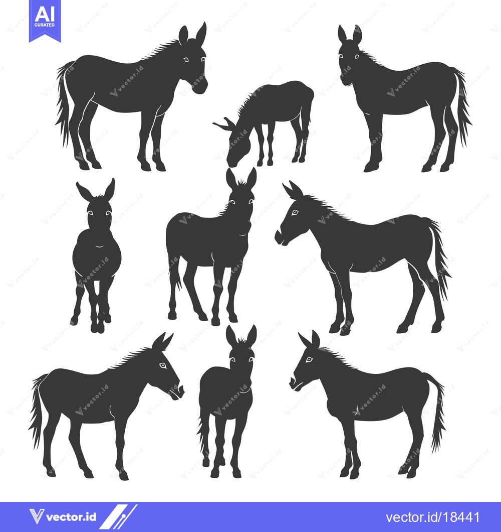Premium Vector dari A Set of Eight Donkey Silhouettes in Various Poses
