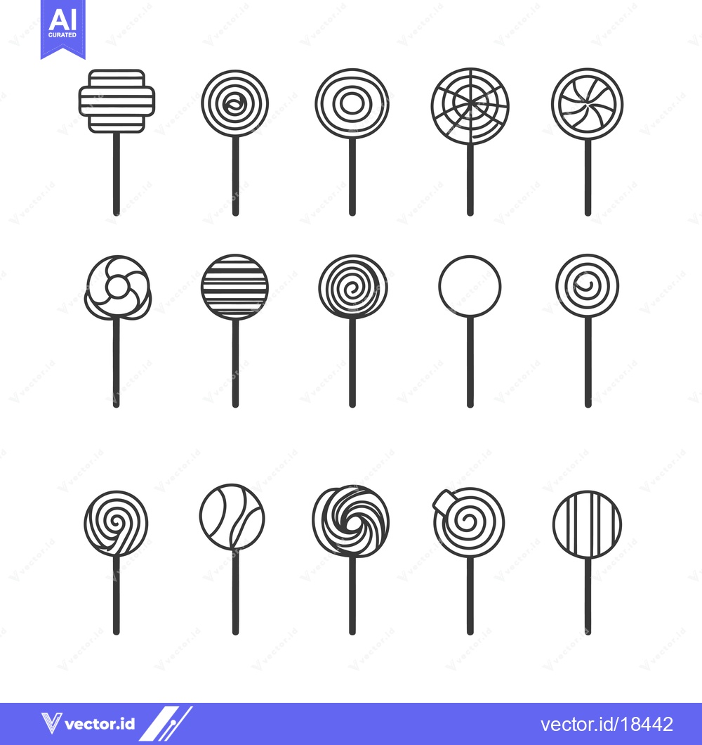 Premium Vector dari A Set of Eighteen Different Designs for Lollipops on Sticks