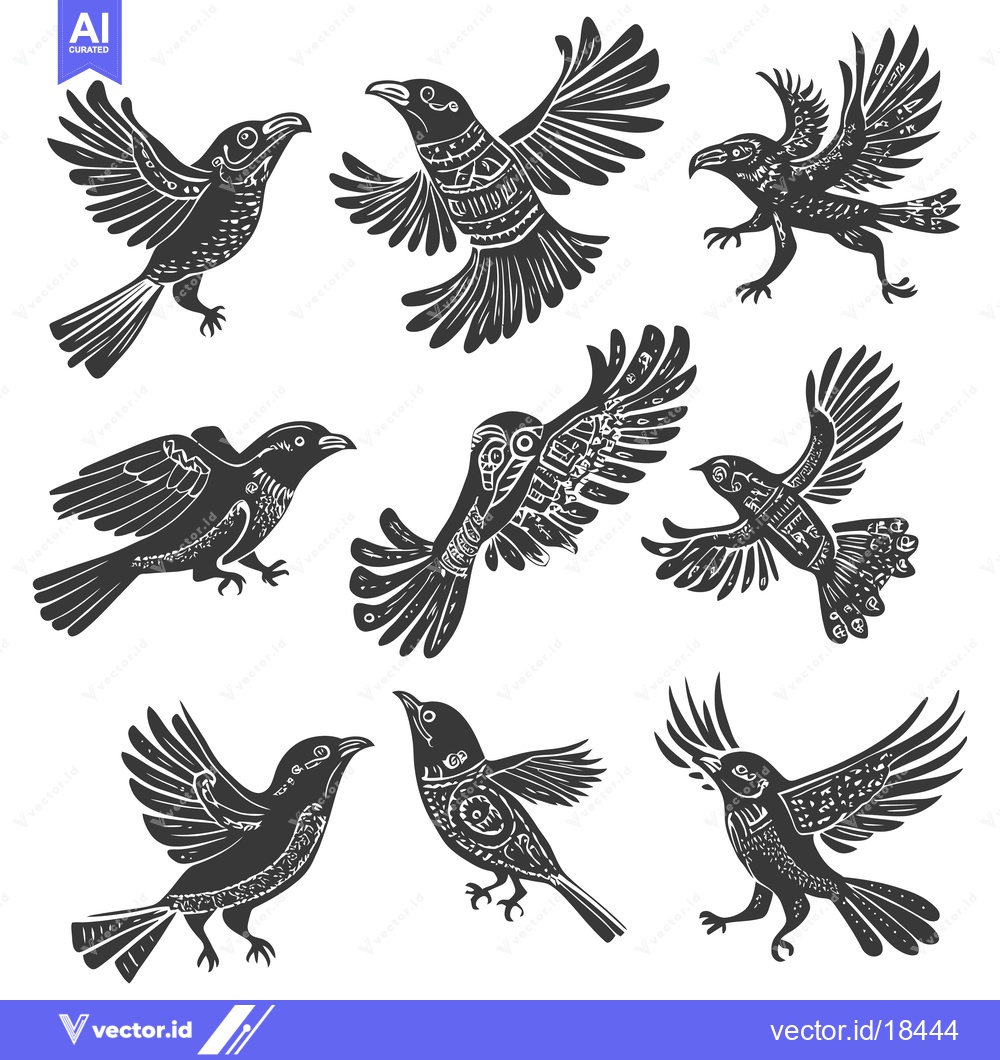 Premium Vector dari A Set of Eight Intricately Detailed Bird Silhouettes