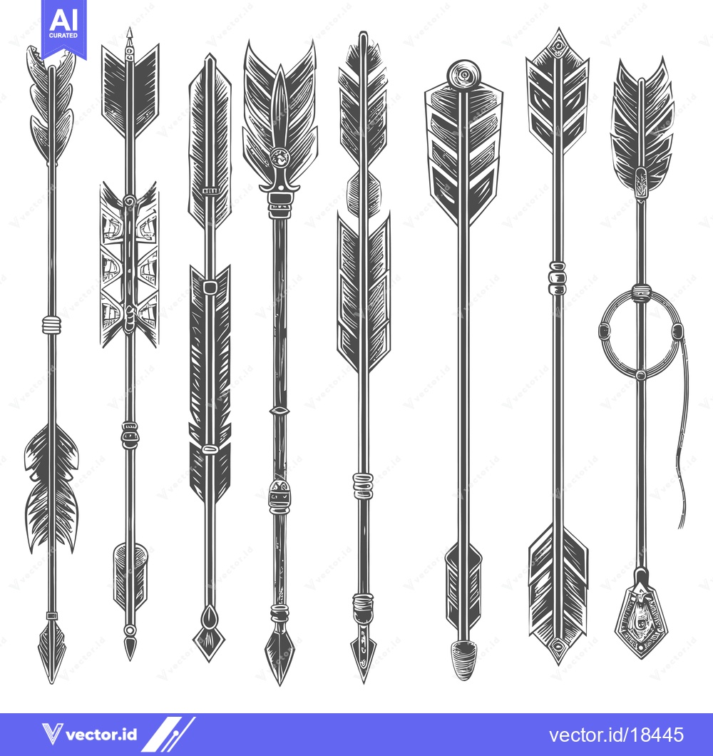 Premium Vector dari A Set of Eight Ornamental Hand-Drawn Arrows