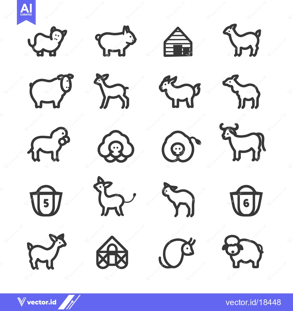Premium Vector dari A Set of Farm Animal and Barn Icons