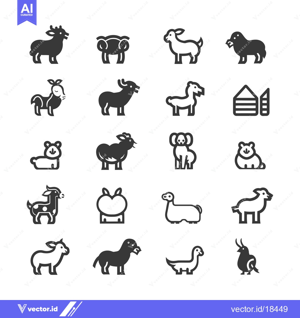 Premium Vector dari A Set of Farm Animal Icons in Black and White