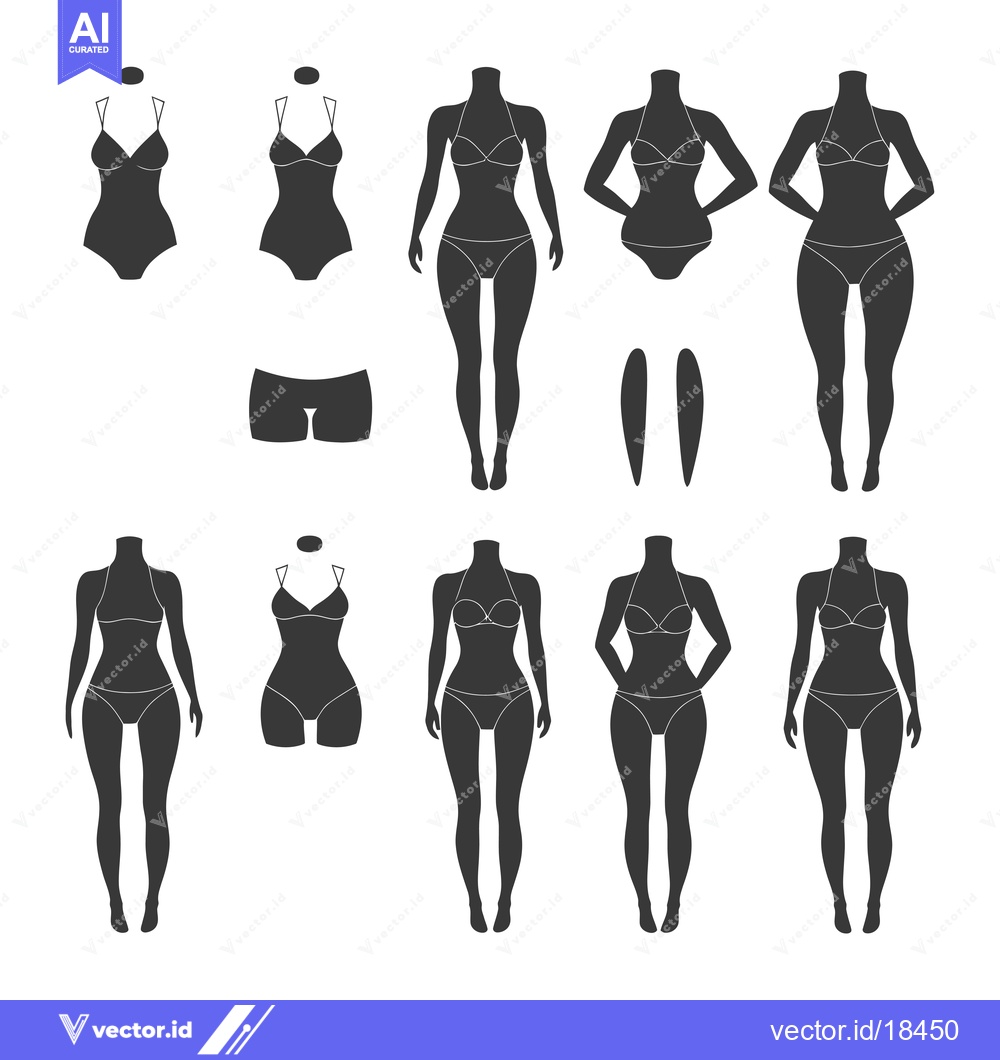 Premium Vector of A Set of Female Silhouettes Wearing Different Swimsuits