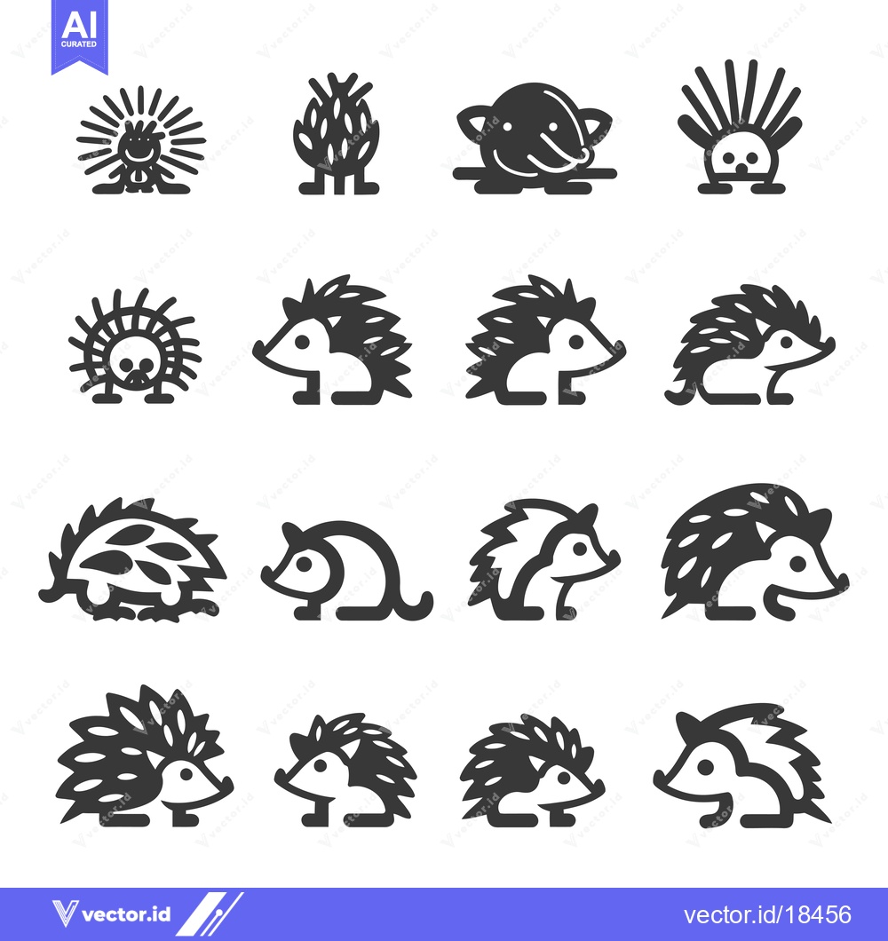 Premium Vector of A Set of Fourteen Black and White Hedgehog Icons