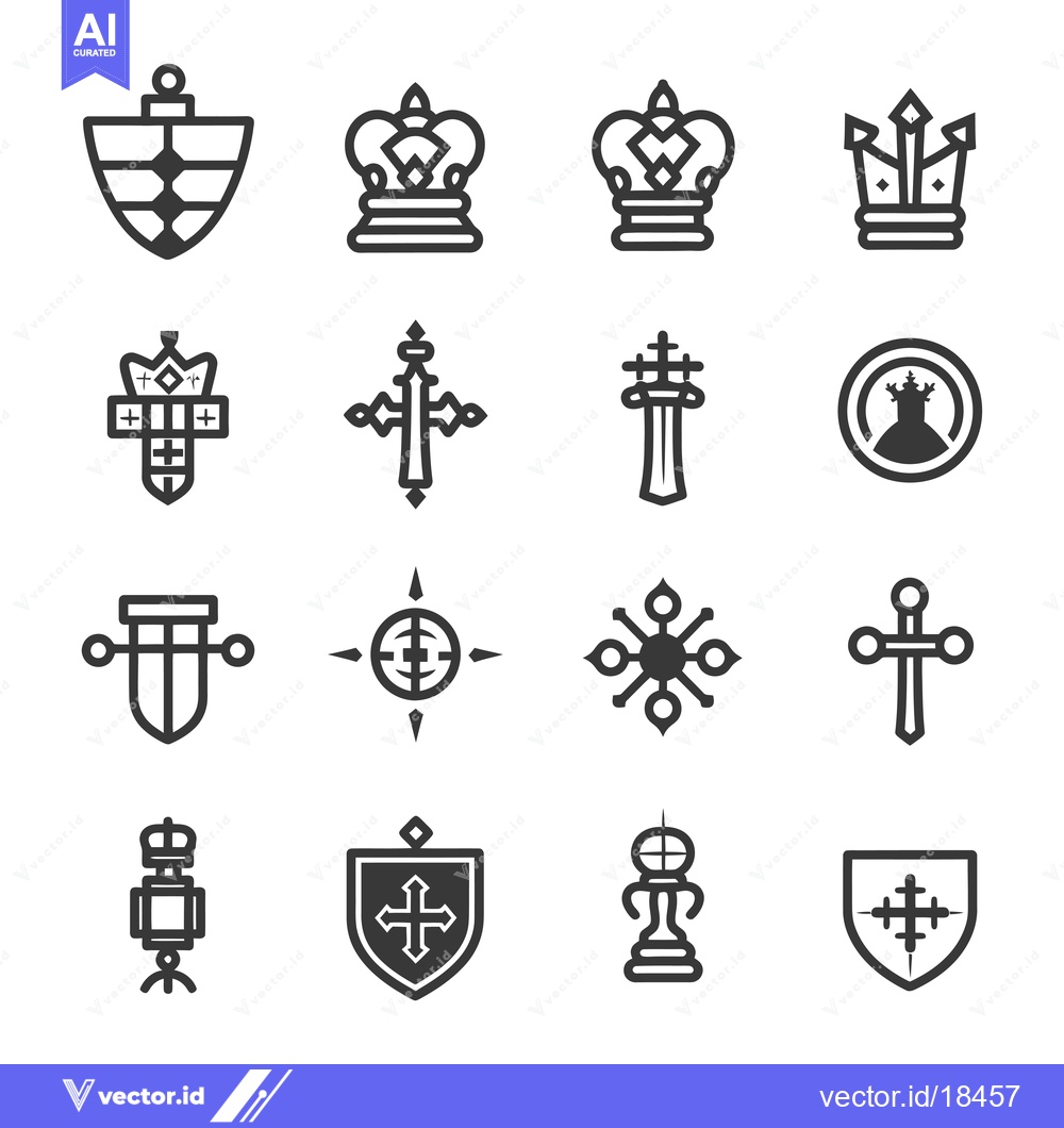Premium Vector of A Set of Fourteen Black and White Heraldic Icons