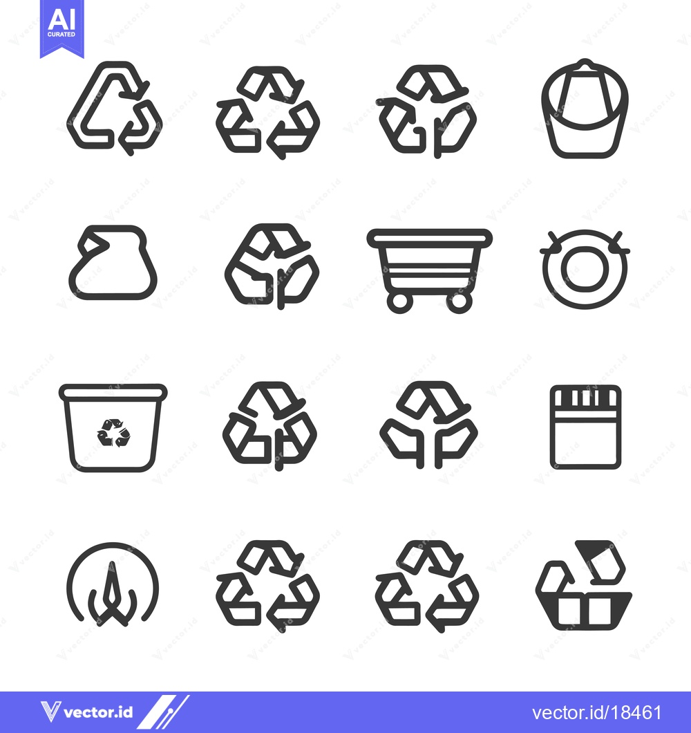 Premium Vector dari A Set of Fourteen Black and White Recycling Icons