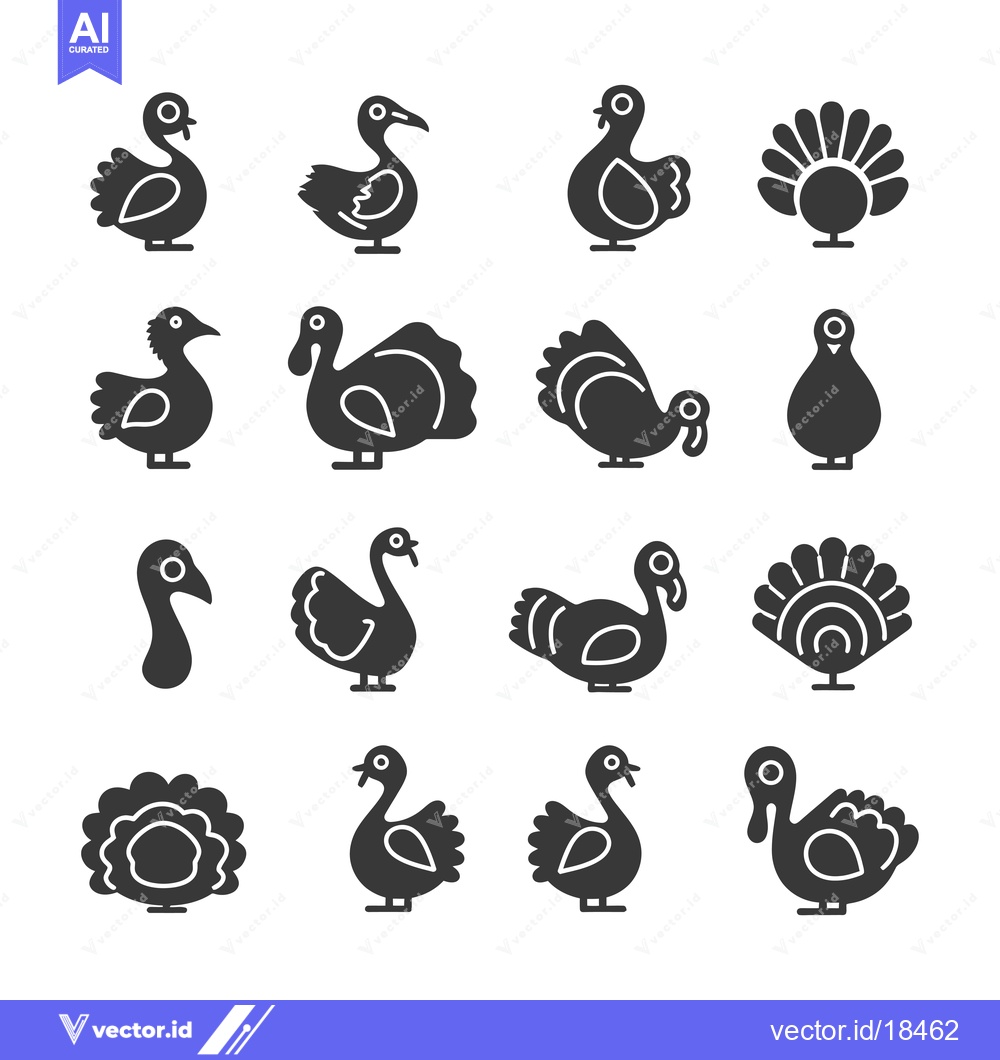 Premium Vector dari A Set of Fourteen Black and White Turkey Silhouettes