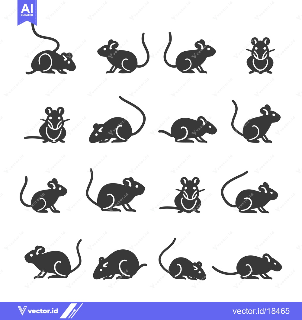 Premium Vector dari A Set of Fourteen Different Black and White Mouse Illustrations